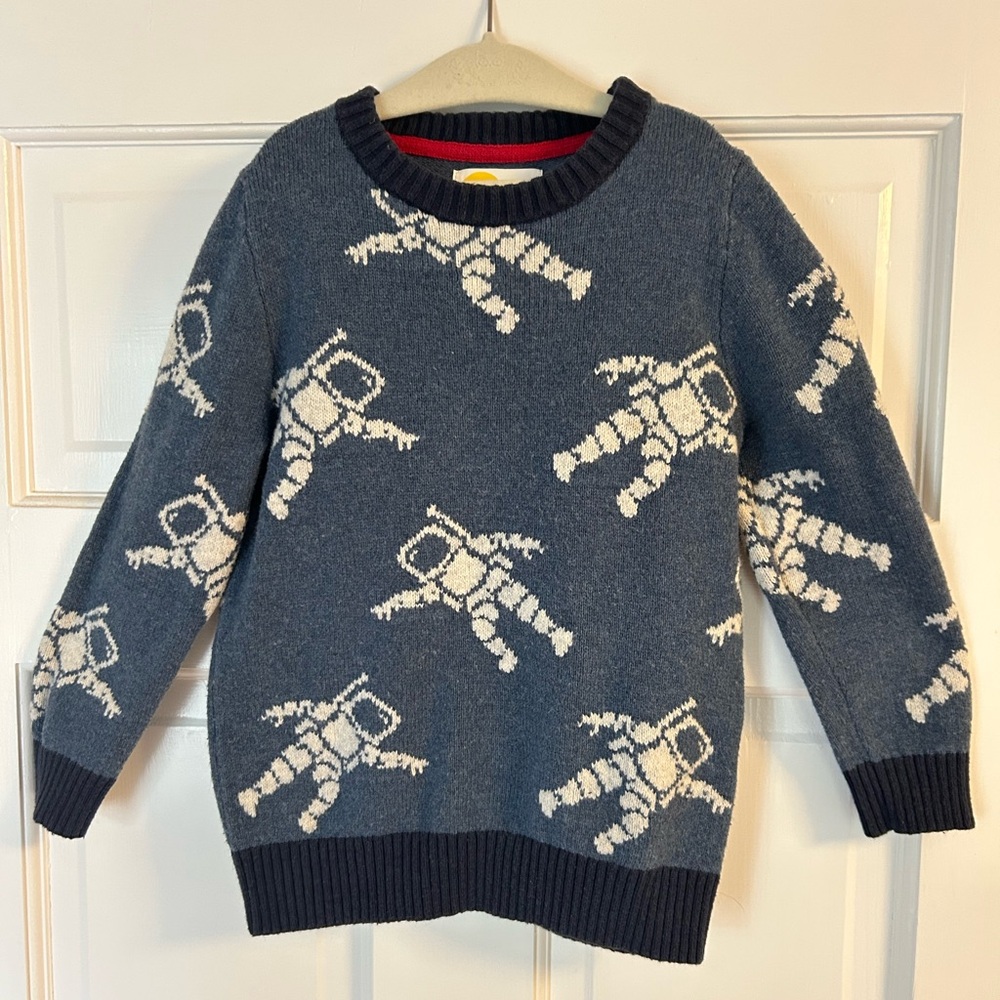 Mini Boden Blue Sweater with Astronauts 5-6